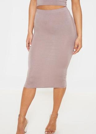 Миди юбка prettylittlething basic taupe long line midi skirt