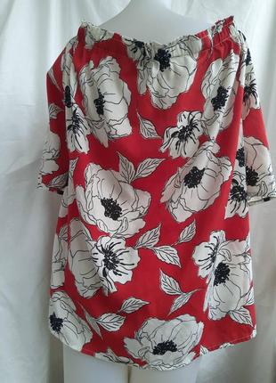 Женская легкая, летняя блуза, яркая блузка  с открытыми плечами. гавайка, мелкий цветок маки2 фото