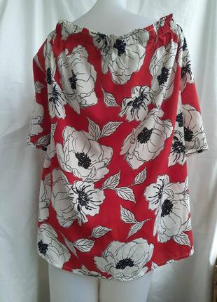 Женская легкая, летняя блуза, яркая блузка  с открытыми плечами. гавайка, мелкий цветок маки9 фото