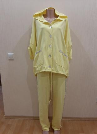 Італія 🇮🇹 50-56р костюм ошатний брючний прогулянковий штани туніка жовтий блакитний