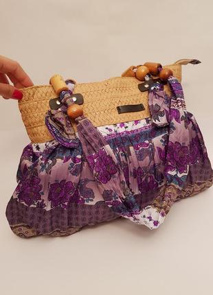 Интересная трендовая стильная сумка бохо соломка+текстиль6 фото