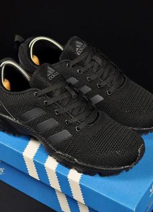 Стильные кроссовки адедас adidas мужские черные с черными полосками текстильные+сетка деми, демисезонные осенние, веснушки, летние (на осень,весная, летом