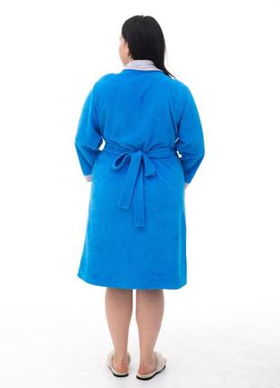 Длиный домашний женский велюровый халат на запах голубой3 фото