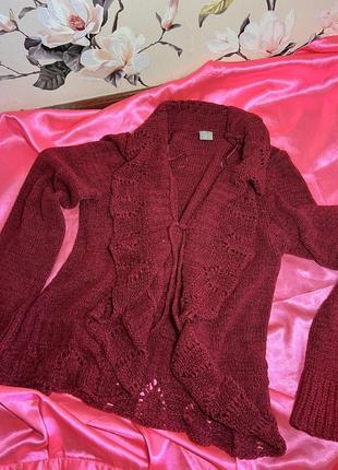 Накидка вязана кофта з рюшами на завязках tu