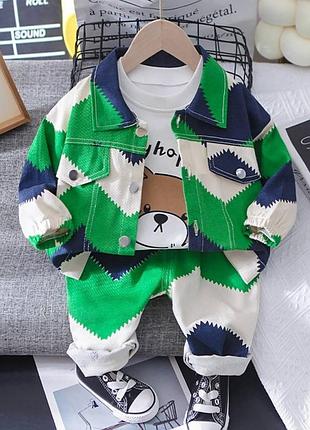 Костюм тройка джинсовый 80 - 110 см кофта реглан и штаны набор комплект