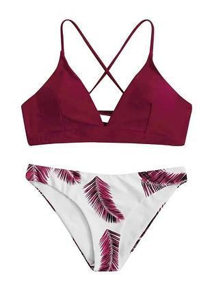 Базовый бордовый классический купальник га шнуровки на защелках м л