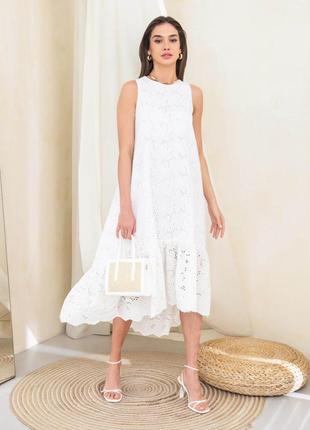 Платье из прошвы белое с удлиненной спинкой  ⁇  66289