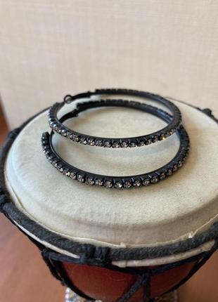 Сережки-кольца великі круглі сережки зі стразами чорні срібні 60/70/80 мм6 фото
