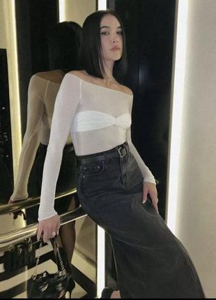 Zara сітка топ з рукавами тренд, відкриті плечі