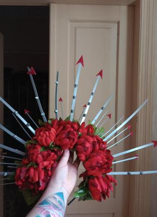 Вінок із квітами обруч зі стяжками корона промені віночок на голову тіара3 фото
