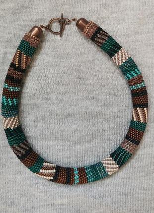 Украшение из бисера колье-жгут "дыхание леса"4 фото