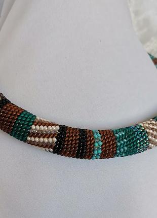 Украшение из бисера колье-жгут "дыхание леса"5 фото