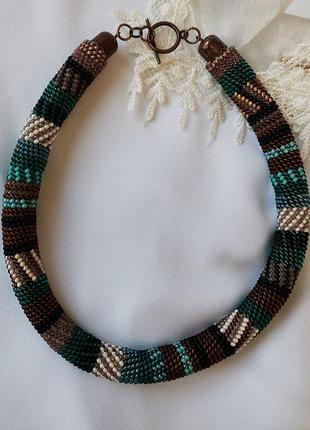 Украшение из бисера колье-жгут "дыхание леса"7 фото