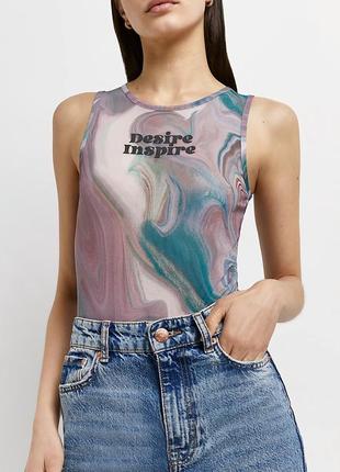 Боди-сетка в принт ✨ river island ✨ боди сеточка в разводы с разводами