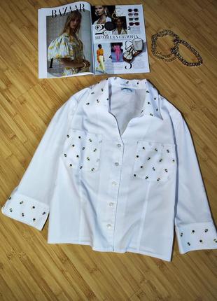 Розкішна 💐 белая рубашка с вышивкой на воротнике, eur 42