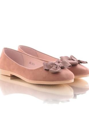 Стильные замшевые коричневые балетки с бантиком