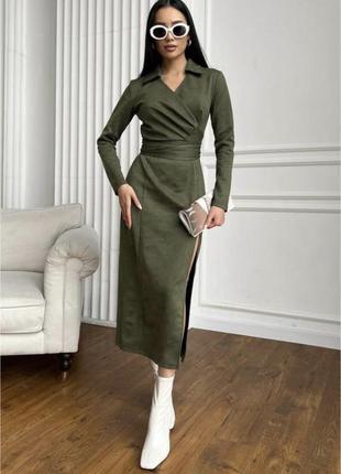 Платье длинное замшевое цвета хаки украинский бренд2 фото