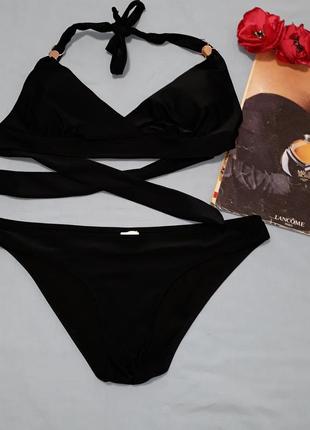 Купальник раздельный  размер 46 / 12 черный на завязках треугольники