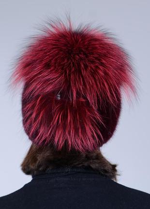 Вязаная женская норковая зимняя шапка с бубоном3 фото