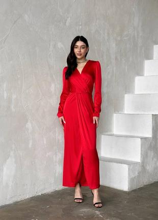 Платье шелковое красное длинное5 фото