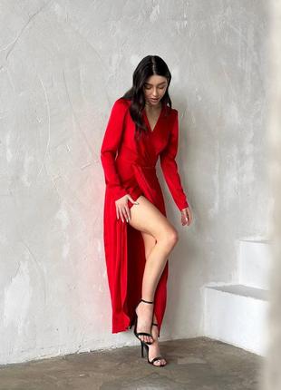Платье шелковое красное длинное8 фото