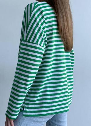 Тельник / футболка женская оверсайз с длинным рукавом в зеленую полоску2 фото