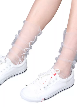Трендові фатинові шкарпетки,білі one size4 фото