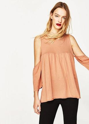 Zara кофта с открытыми плечами персикового цвета