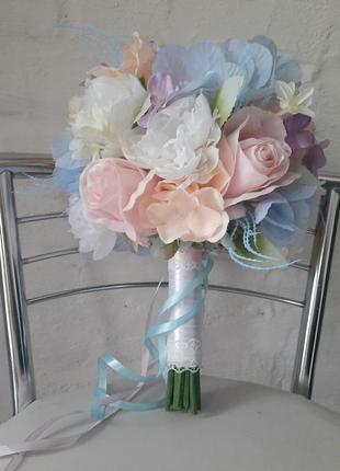 Букет невесты - дублер.  розово-голубой флер5 фото