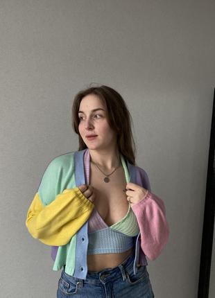 Топ + кардиган разноцветный женский укороченный шейн комплект топ и кардиган вязаный женский