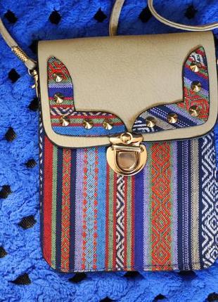 Красива маленька жіноча сумочка сумка крос-боді з орнаментом  в етно стиле5 фото