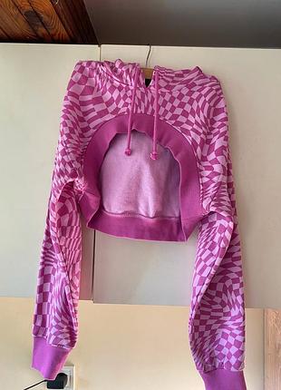 Стильне худі укорочене, худі в ромбік, рожеве худі в принт
