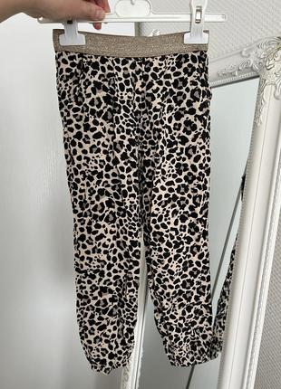 Легкие летние леопардовые брюки h&amp;m на резинке для девочки 5-6р. стильные джоггеры леопардовые 116