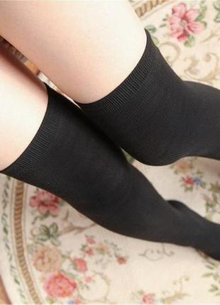 Бавовняні панчохи чорні однотонні plus size дуже високі гольфи для пишних форм заколінки 70см