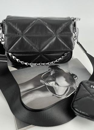 Шкіряна жіноча сумка через плече з текстильним ремінцем polina & eiterou