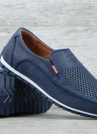 Шкіряні чоловічі мокасини levis , колір синій, літні туфлі