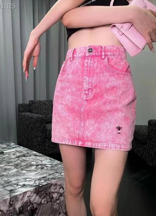 Спідниця джинсова міні dior розова коротка