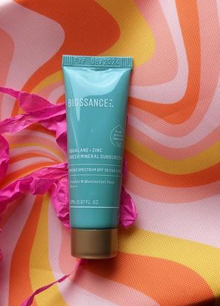 Сонцезахисний крем biossance squalane + zinc sheer mineral sunscreen spf 30 pa +++