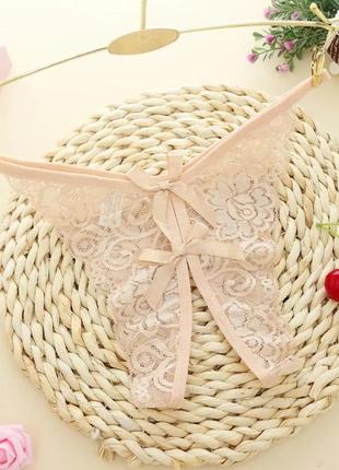 Трусики з вирізом бежеві - розмір універсальний, резинка до 84см