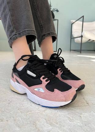 Adidas falcon black/pink жіночі чорно рожеві кросівки адідас з сіточкою черно розовые кроссовки с сеткой демисезон весна осінь