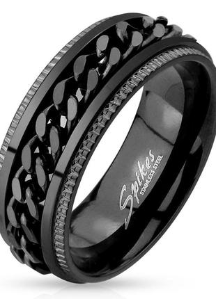 Чорне кільце-антистрес зі сталі з ланцюгом, що крутиться spikes r-m4397-8-14 спіннер (розмір 14сша (наш 23мм))