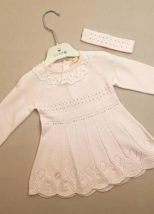 Платье с повязкой на голову тонкая вязка розовое р.56-62 -68 leo king турция 5302-15