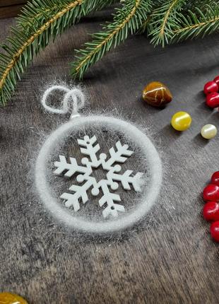 Новогоднее украшение снежинка "№1", фетр, белая2 фото
