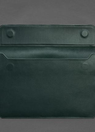 Шкіряний чохол-конверт на магнітах для macbook 15 дюйм зелений3 фото