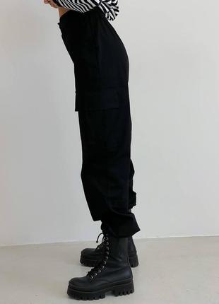 Стильные женские брюки,брюки карго черные коттоновые3 фото