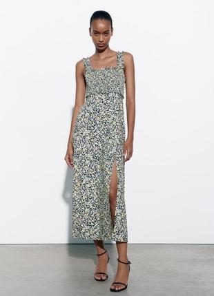 Платье женское zara цветочное миди платье лен