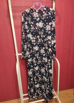Макси платье длинное до пола с разрезом сбоку с длинным рукавом яркий цветочный принт цветы2 фото