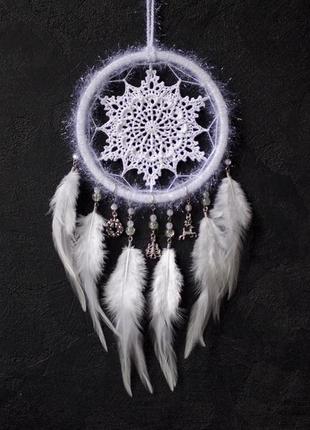 Еко-ловець снів ручної роботи білого кольору "сніжинка". діаметр 15 см3 фото