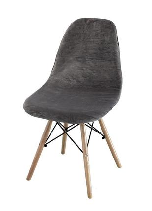 Чехол на стул бархатный. универсальный эластичный чехол на стул. велюровый чехол на стул (темно серый)1 фото