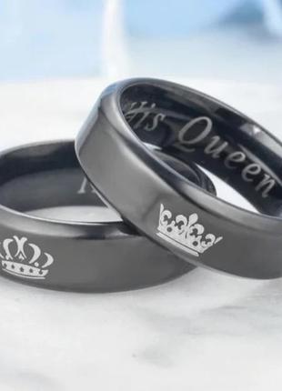 Парные кулоны - кольца с гравировкой "ее король его королева" медицинская сталь - оригинальный подарок девушке3 фото